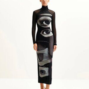 JW PEI - Sophia Eye Print Mesh Dress - Black/White - SIZE 2 (XS)